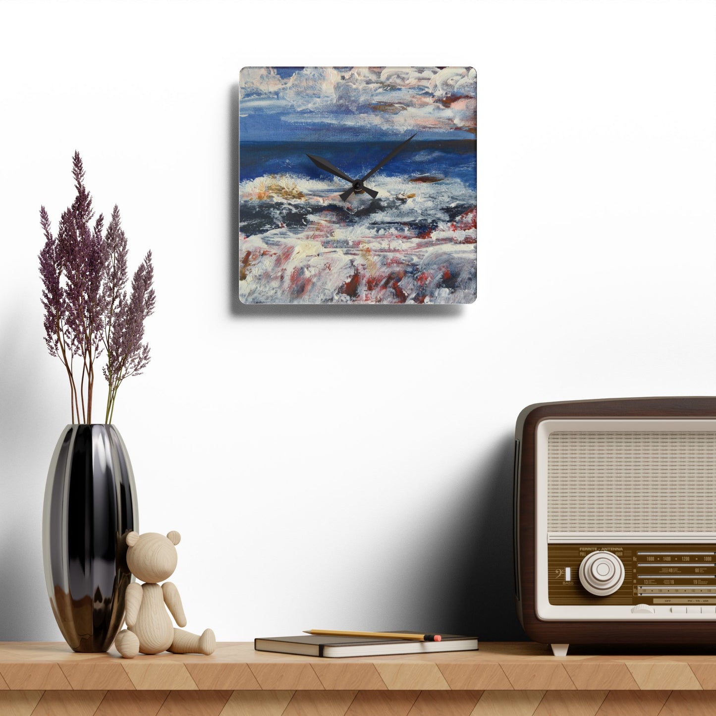 "Spindrift" Acrylic Wall Clock | Art by Penny May Hineline