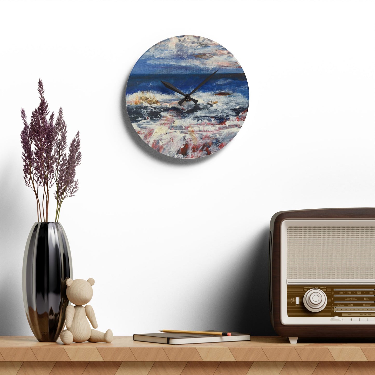 "Spindrift" Acrylic Wall Clock | Art by Penny May Hineline